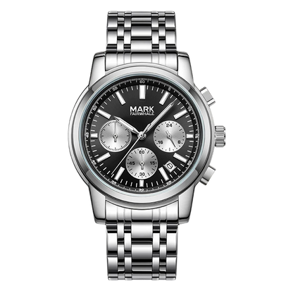 Mark Fairwhale FW-5056 Ca - Close-up of black dial, sub-dials, luminous hands