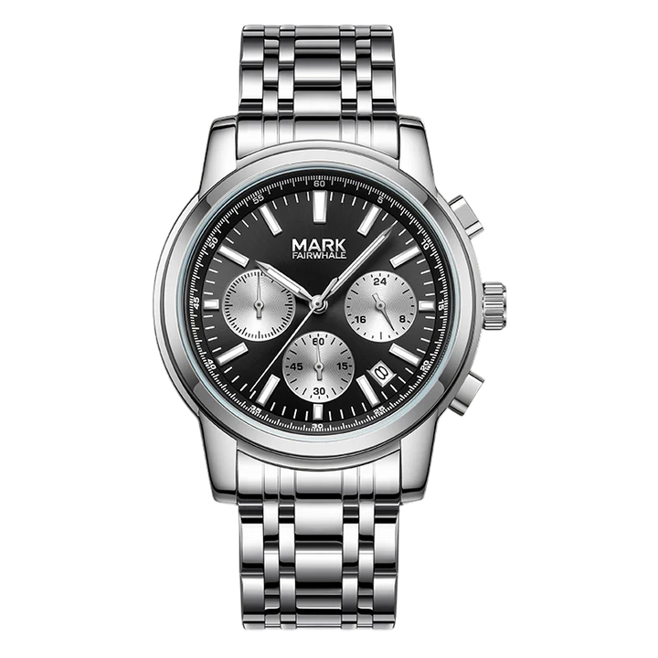 Mark Fairwhale FW-5056 Ca - Close-up of black dial, sub-dials, luminous hands