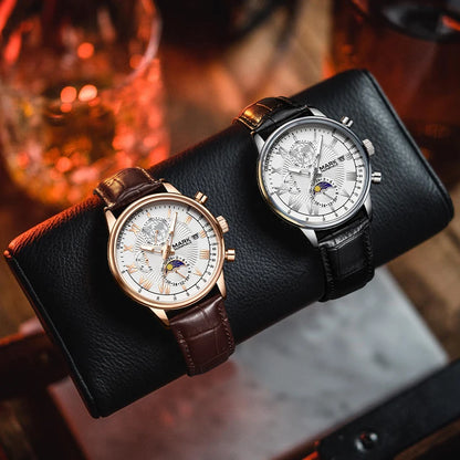 Mark Fairwhale FW-5067 DOROX men’s chronograph watch with moon phase and Roman numeral dial