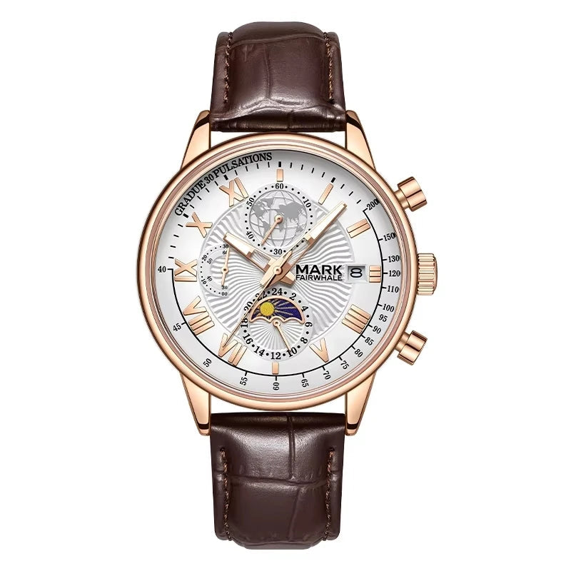 Mark Fairwhale FW-5067 DOROX men’s chronograph watch with moon phase and Roman numeral dial