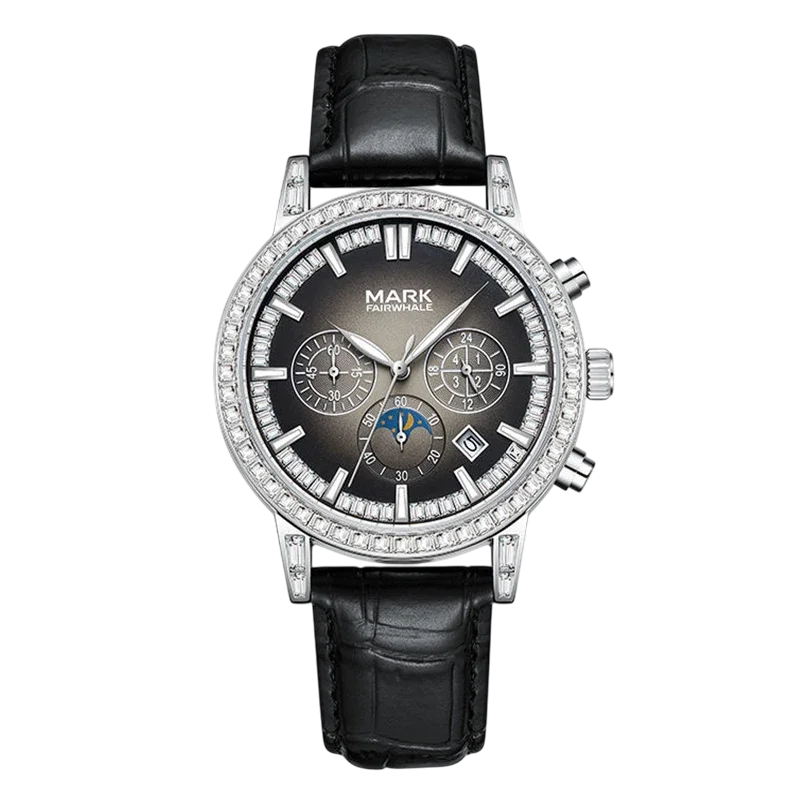 Mark Fairwhale FW-5980 LUNEXOR black dial men’s moon phase chronograph with leather strap