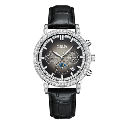 Mark Fairwhale FW-5980 LUNEXOR black dial men’s moon phase chronograph with leather strap