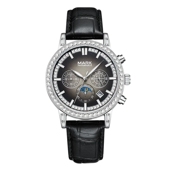 Mark Fairwhale FW-5980 LUNEXOR black dial men’s moon phase chronograph with leather strap