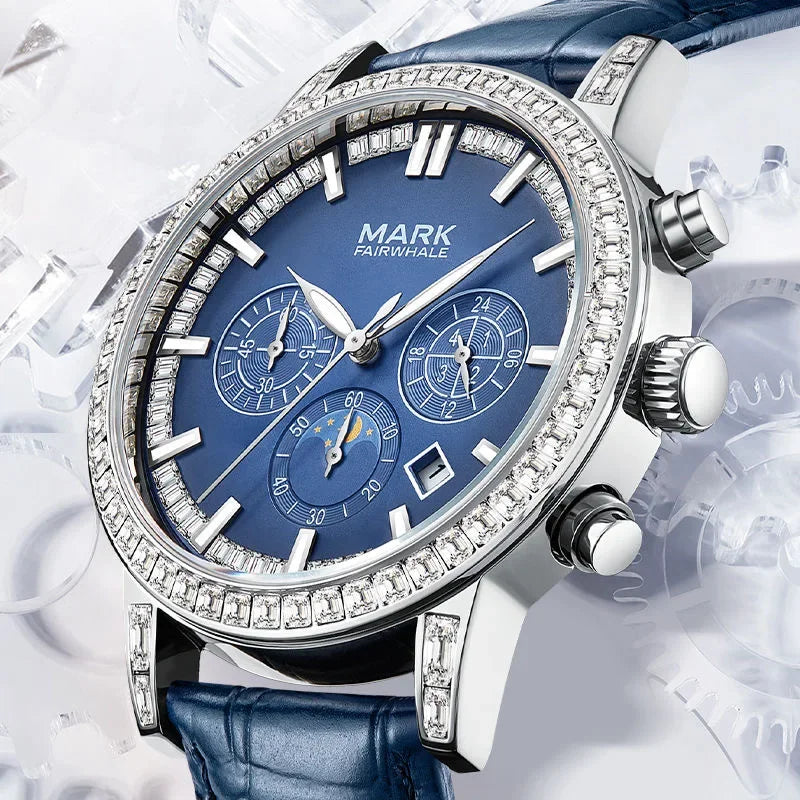 Mark Fairwhale FW-5980 LUNEXOR elegant men’s watch with blue dial and diamond details