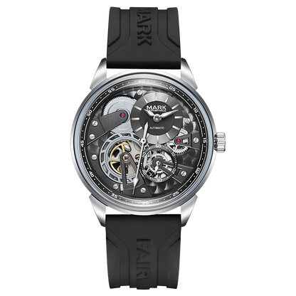 Mark Fairwhale FW-6042 Sk - Front view, black strap, exposed gears