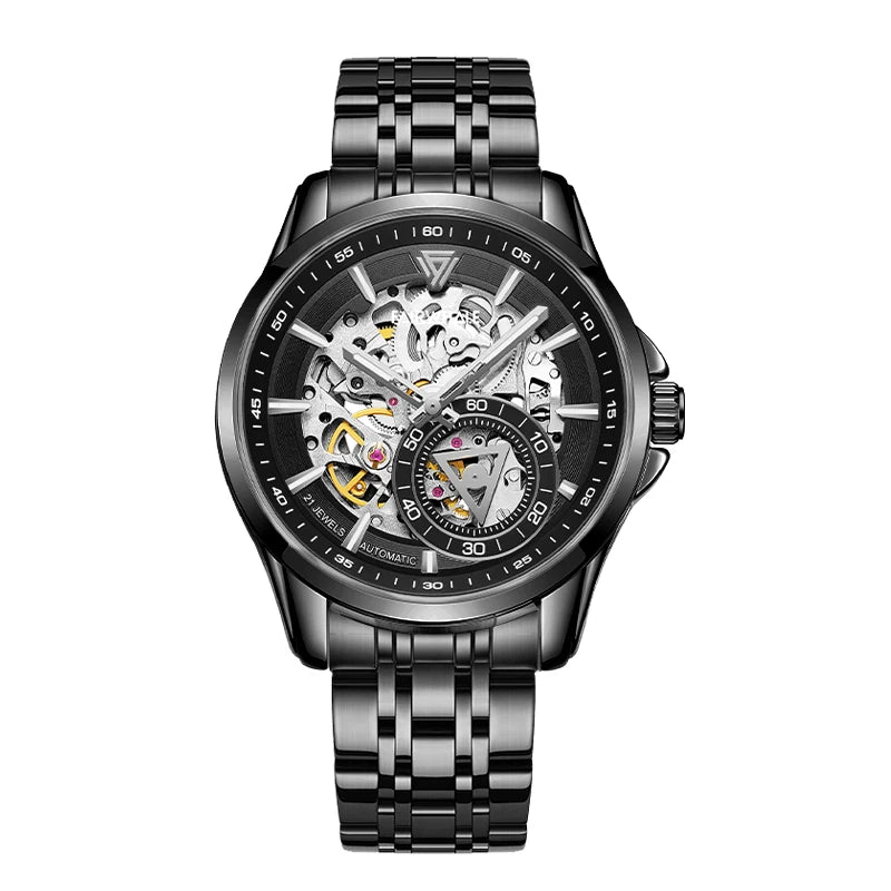 Mark Fairwhale FW-6350 black stainless steel skeleton mechanical men’s watch