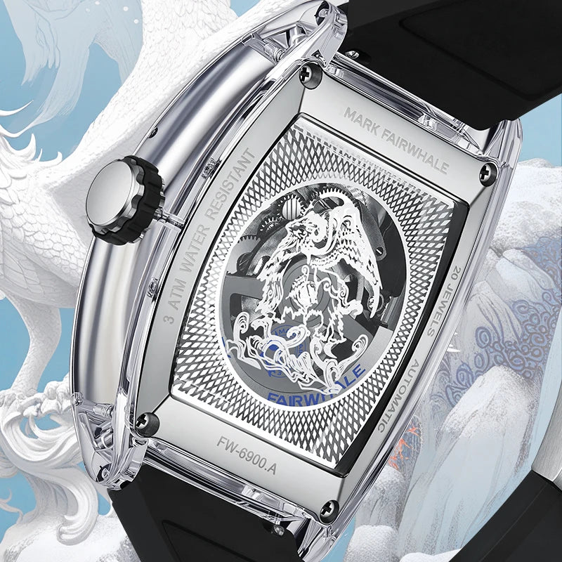 Mark Fairwhale FW-6900 automatic men’s mechanical watch transparent case view