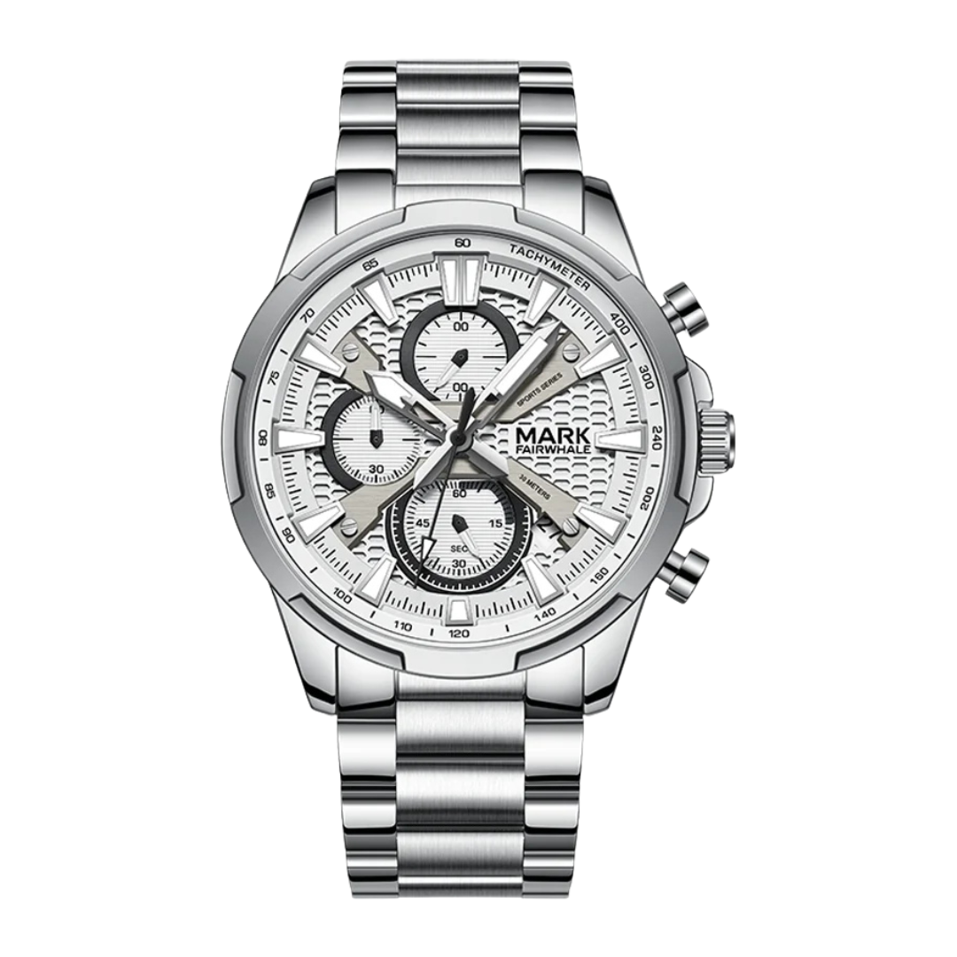Mark Fairwhale GIFTOR 5032 men’s quartz chronograph watch with scratch-resistant Hardlex crystal.