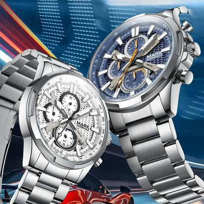 Mark Fairwhale GIFTOR 5032 sports chronograph men’s watch with black dial and luminous hands.