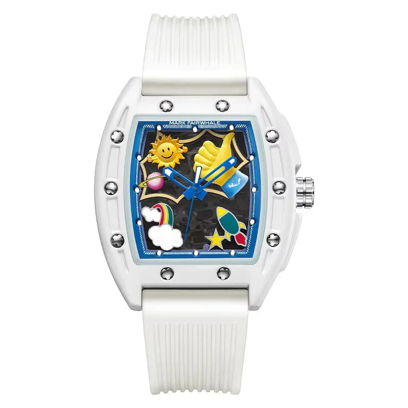 Mark Fairwhale GRAFITO white, GRAFITO watch review, automatic skeleton watch, men&