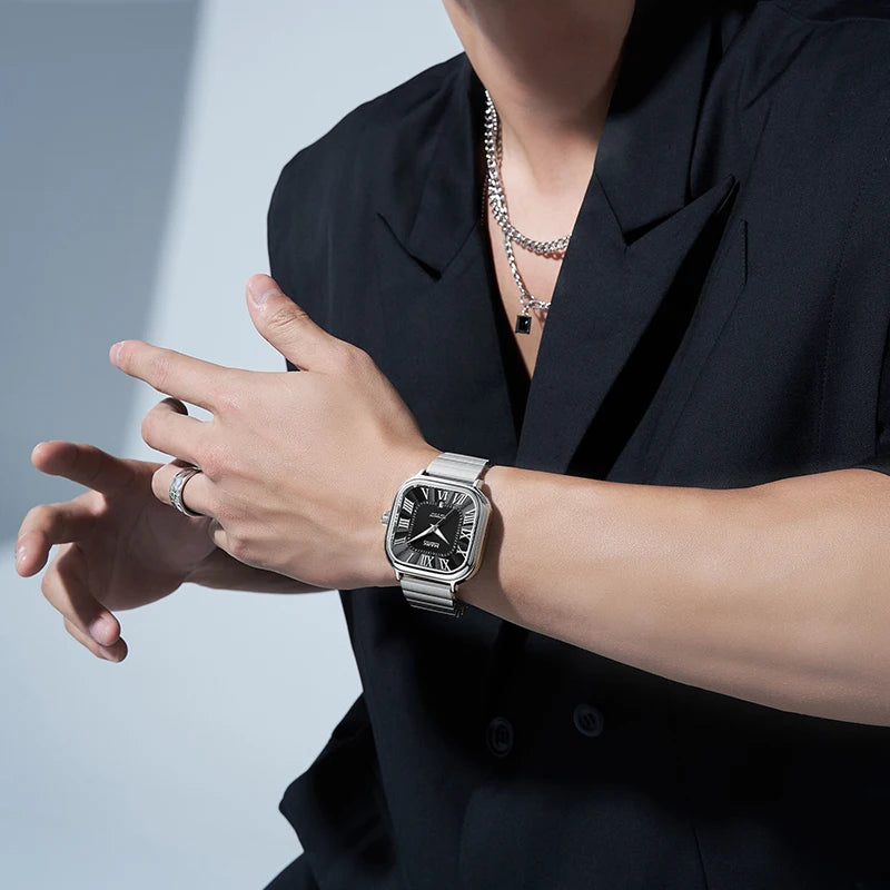 Mark Fairwhale IONIRUS men’s automatic mechanical watch styled with formal outfit.