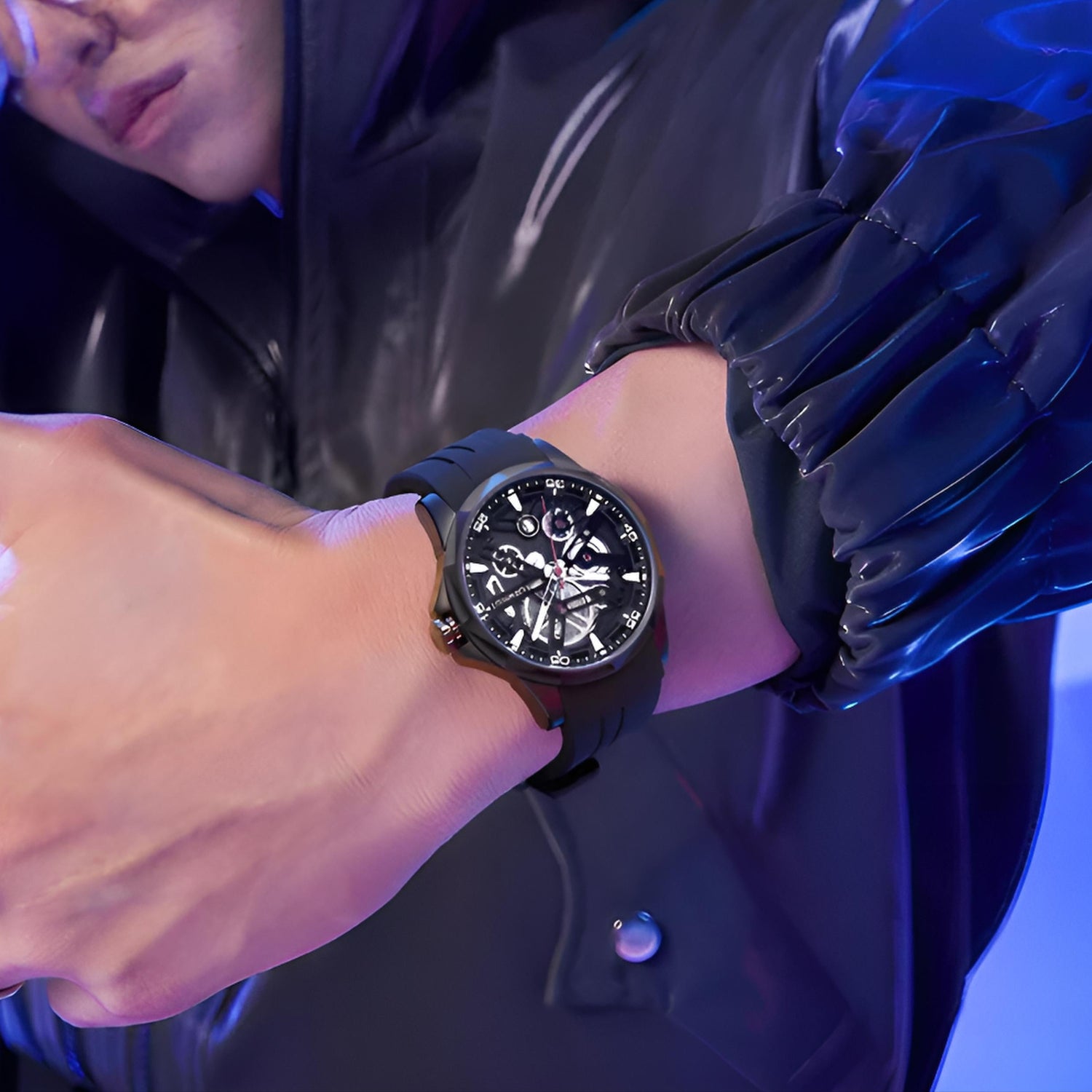 Mark Fairwhale IRIDIA Obsidian Axis – Matte black stainless steel watch with numberless dial and self-winding movement