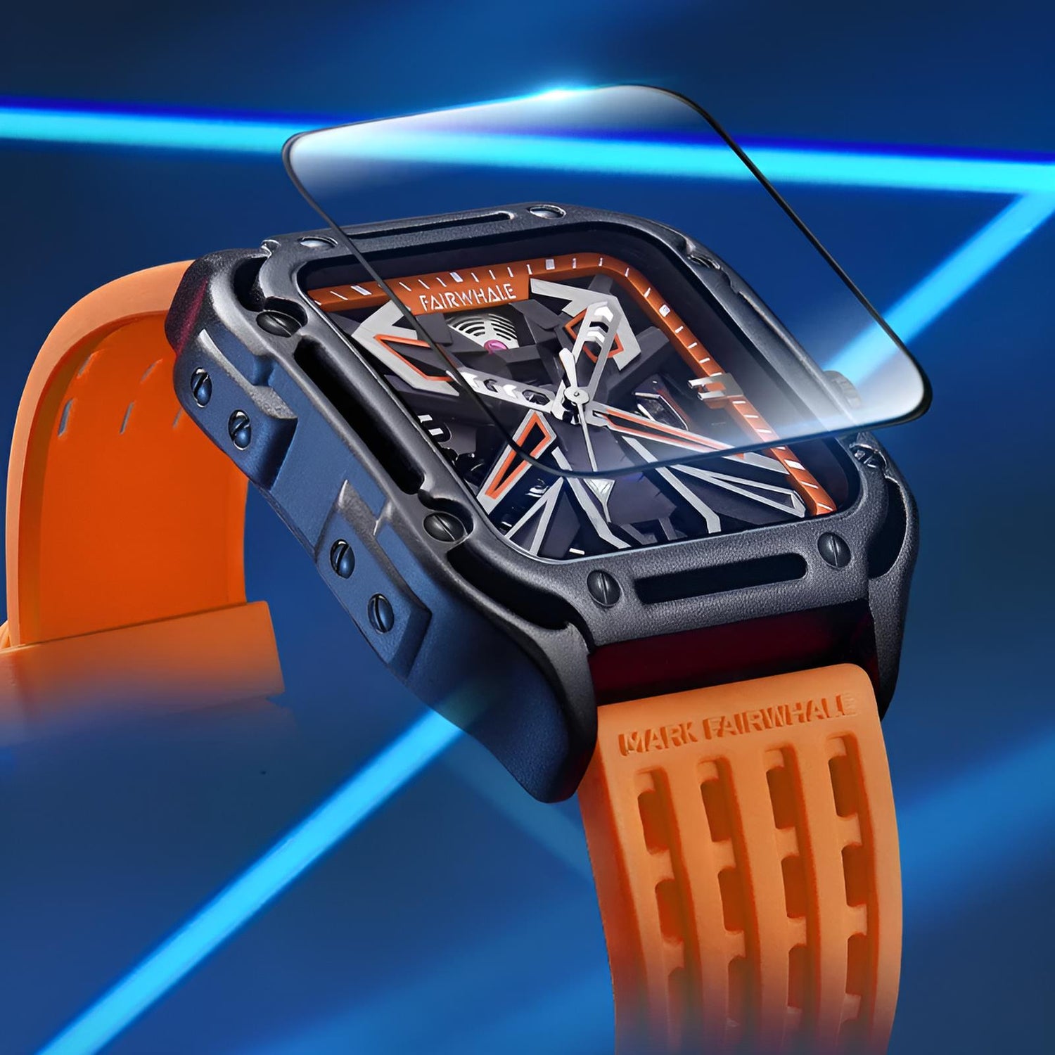 Mark Fairwhale ISITRION Ember Glow – Warm copper-tone automatic square watch for men with luminous hands and sport rubber strap