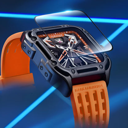 Mark Fairwhale ISITRION Ember Glow – Warm copper-tone automatic square watch for men with luminous hands and sport rubber strap
