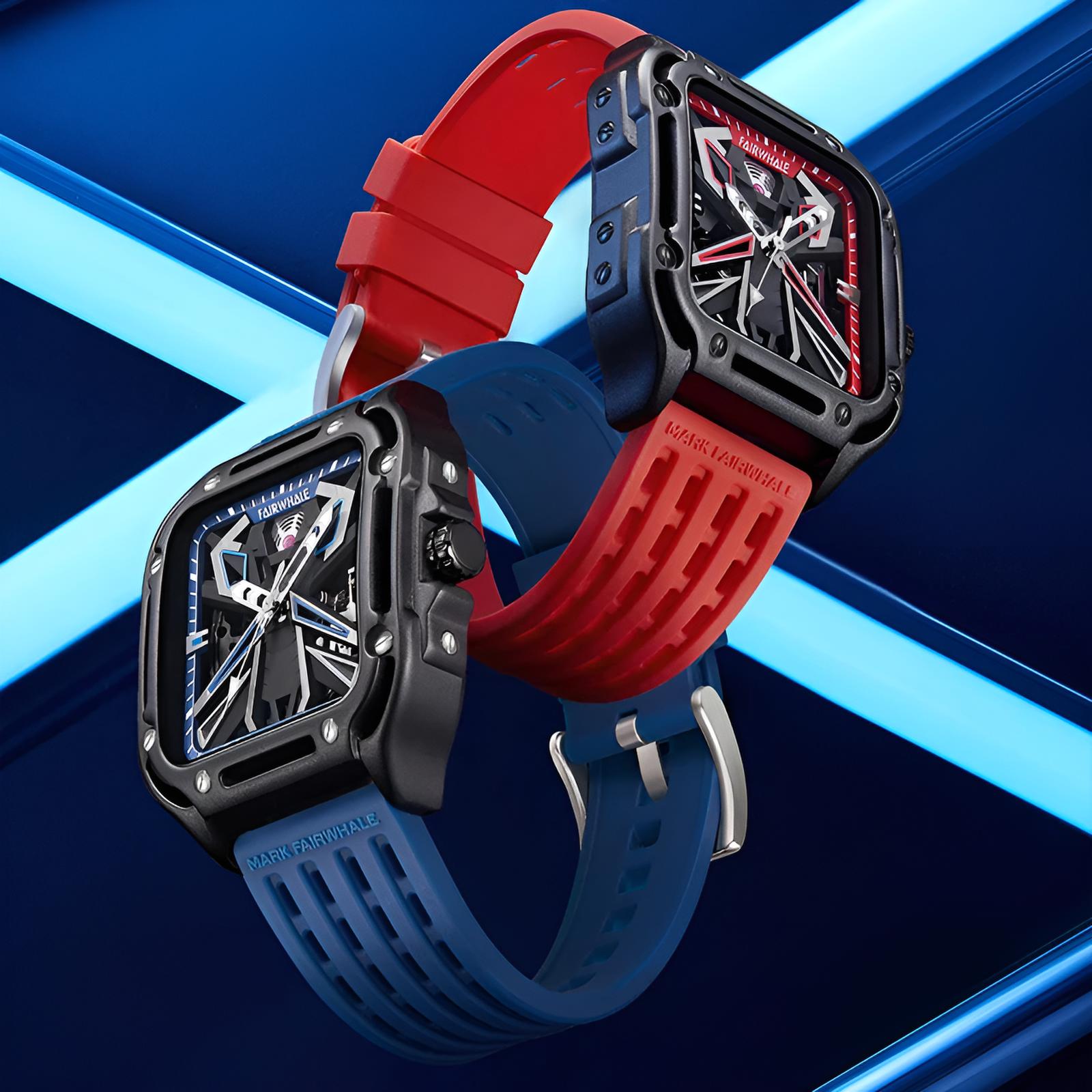 Mark Fairwhale ISITRION Cobalt Ignis - Depth – Deep blue - red automatic mechanical watch for men with numberless luminous dial and durable strap