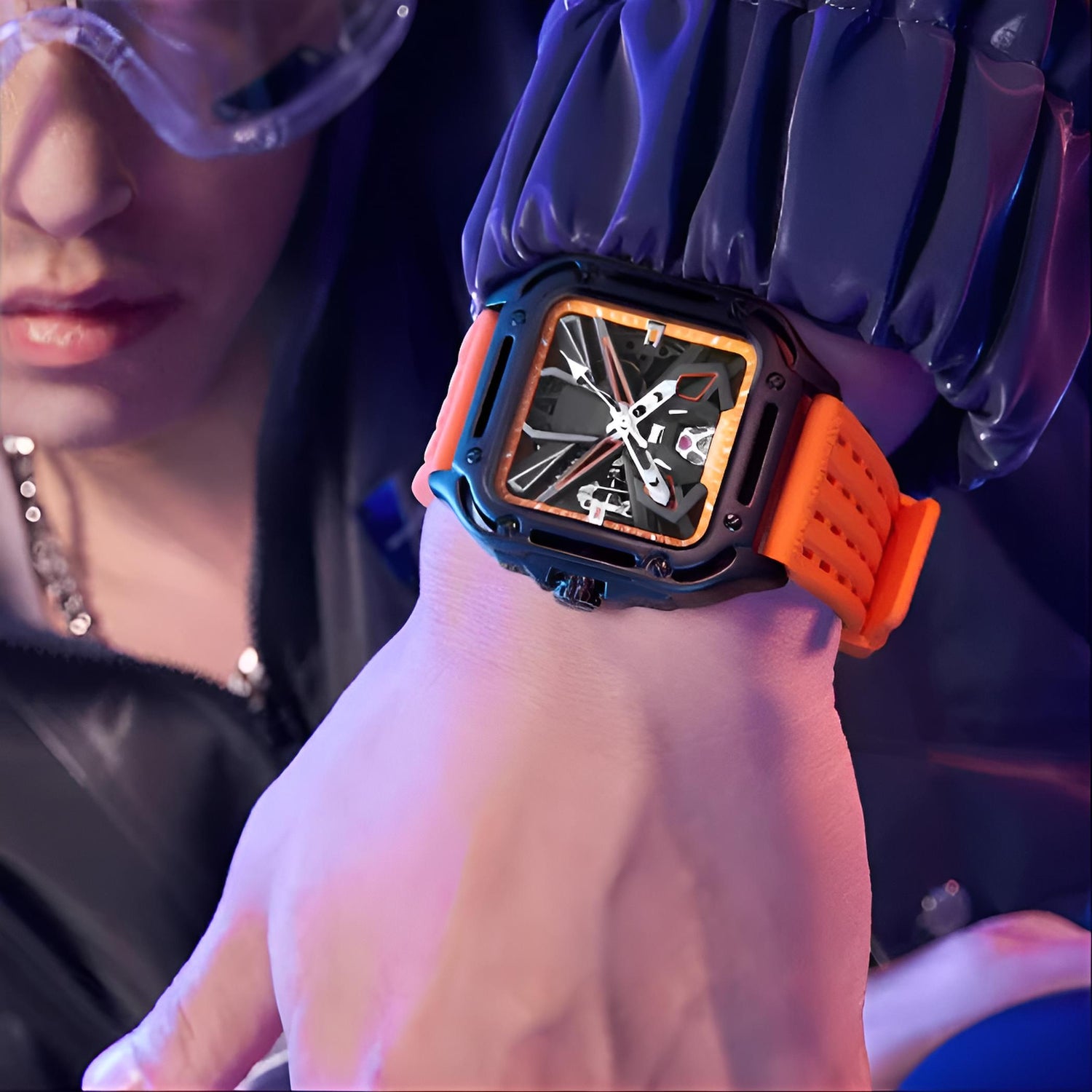 Mark Fairwhale ISITRION Ember Glow – Warm copper-tone automatic square watch for men with luminous hands and sport rubber strap