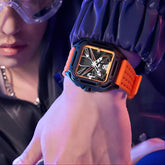Mark Fairwhale ISITRION Ember Glow – Warm copper-tone automatic square watch for men with luminous hands and sport rubber strap