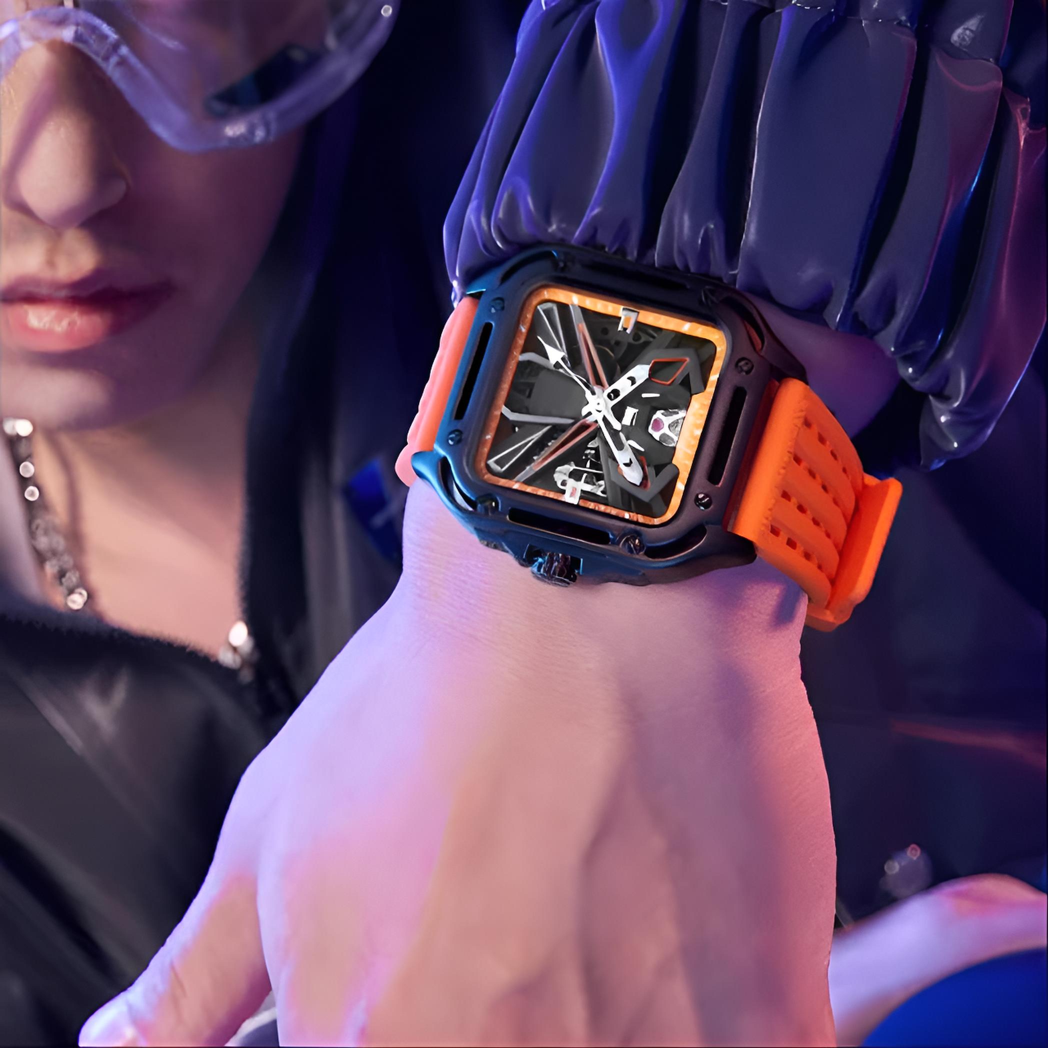 Mark Fairwhale ISITRION Ember Glow – Warm copper-tone automatic square watch for men with luminous hands and sport rubber strap