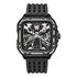 Mark Fairwhale ISITRION Obsidian Axis – Black stainless steel square watch for men with minimalist luminous display and rubber strap