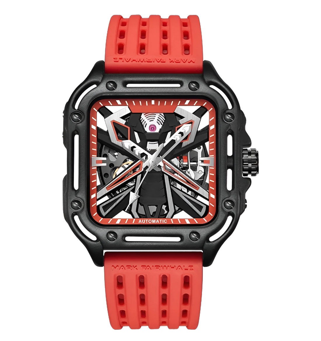 Mark Fairwhale ISITRION Scarlet Pulse – Red accent automatic mechanical watch for men with luminous dial and rubber sport strap