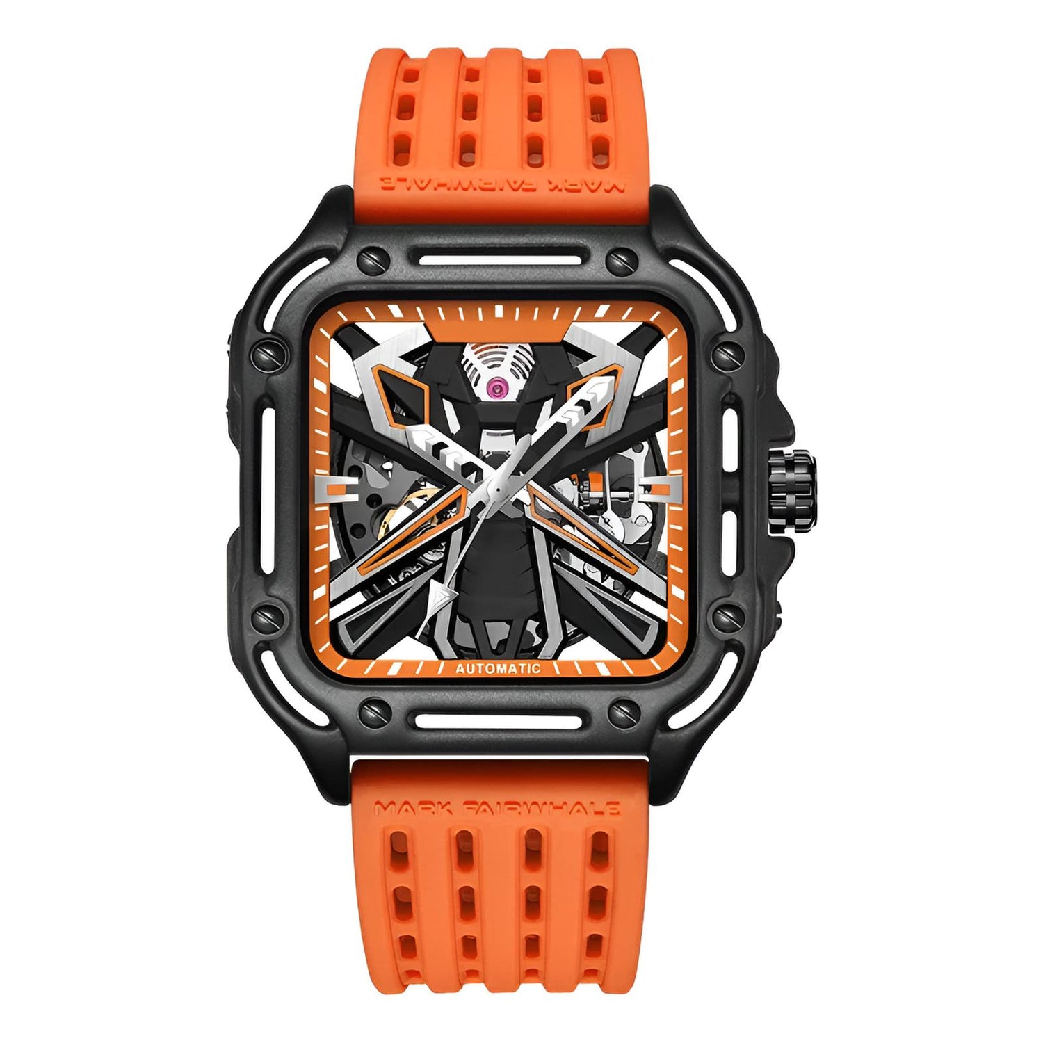 Mark Fairwhale ISITRION Ember Glow – Warm copper-tone automatic square watch for men with luminous hands and sport rubber strap