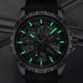 Mark Fairwhale KANTRY Obsidian Platinum – Black and silver skeleton automatic watch for men with luminous display and silicone strap