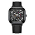 Mark Fairwhale KRYONI ONYX CORE – Matte black square automatic watch for men with exposed mechanics and sporty grip strap