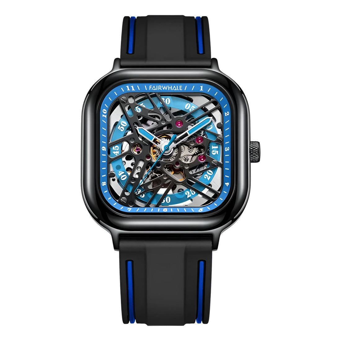 Mark Fairwhale KRYONI NIGHT TIDE – Black skeleton automatic watch for men with luminous display and rubber sport strap