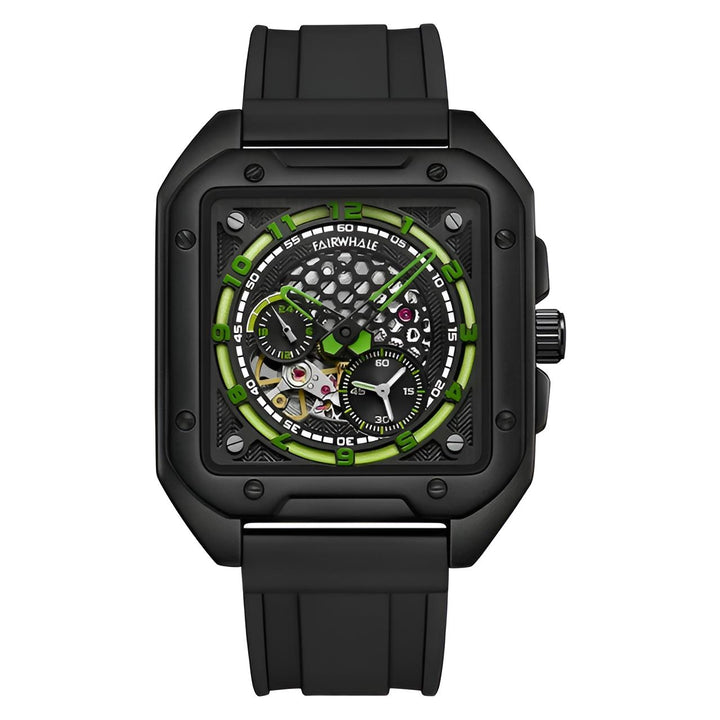 Mark Fairwhale RYON Forest Core – Green-tinted automatic tourbillon watch for men with industrial design and luminous display