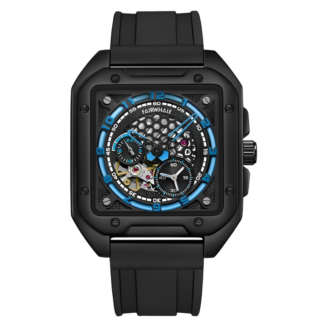 Mark Fairwhale RYON Night Tide – Black skeleton dial automatic watch for men with luminous tourbillon and stainless steel case