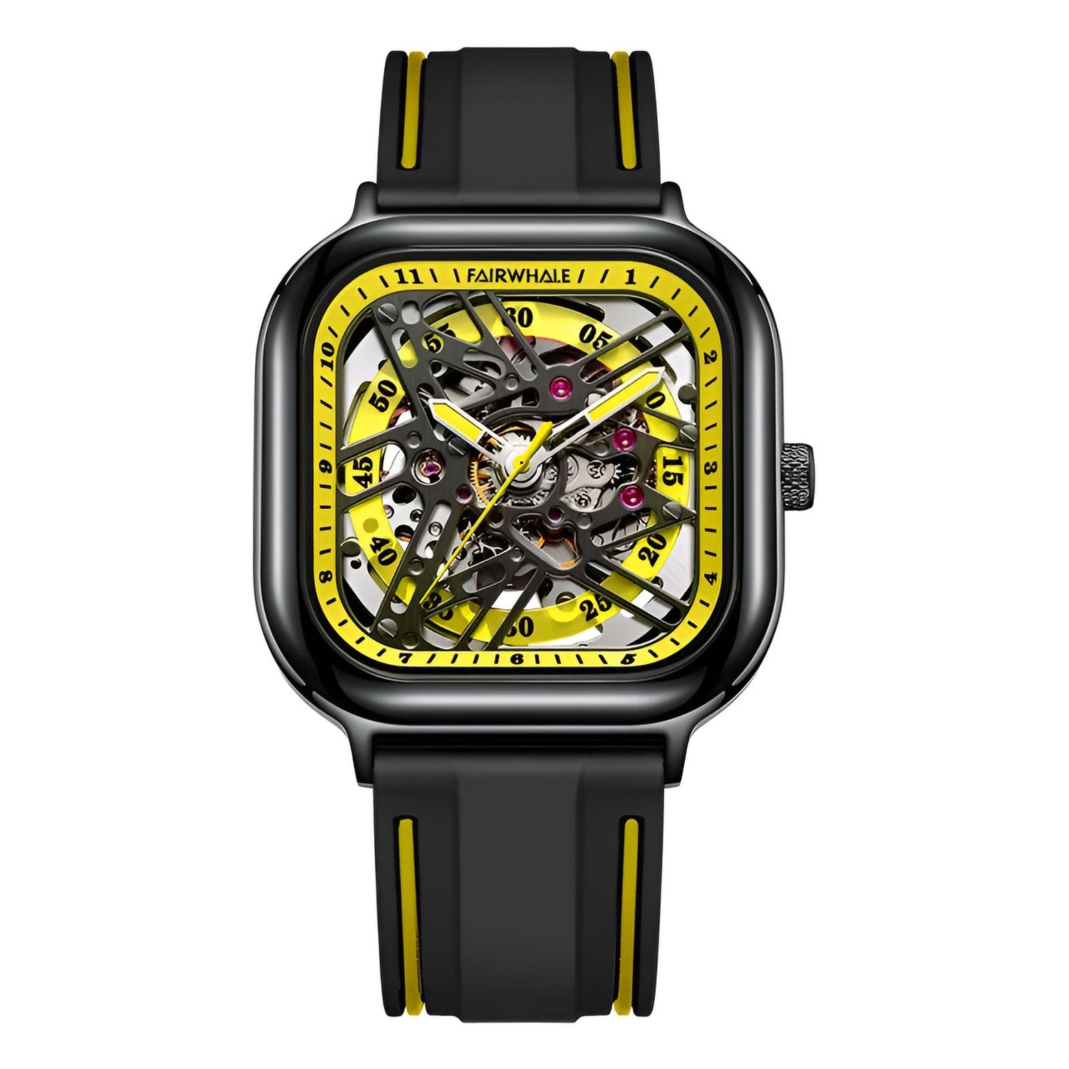 Mark Fairwhale KRYONI VOLT TRACE – Gunmetal skeleton watch for men with luminous hands and high-contrast geometric design