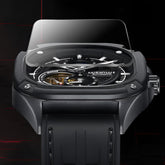 Mark Fairwhale KYNTRA ONYX CORE – Black accent skeleton automatic watch for men with stainless steel case and sport rubber strap