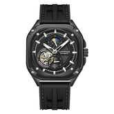 Mark Fairwhale KYNTRA ONYX CORE – Black accent skeleton automatic watch for men with stainless steel case and sport rubber strap