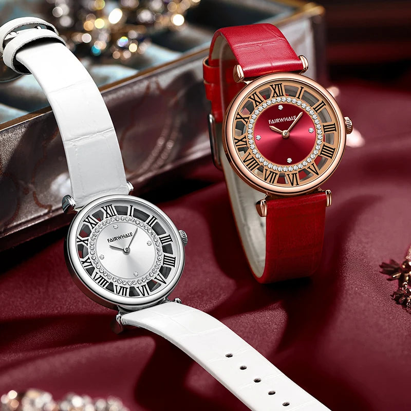 Mark Fairwhale LUMENORA women’s wristwatch in red and white leather strap luxury edition