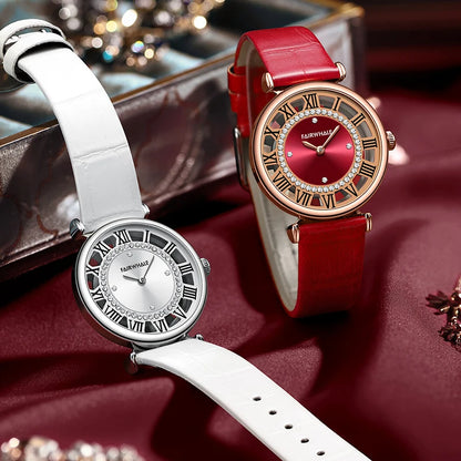 Mark Fairwhale LUMENORA women’s wristwatch in red and white leather strap luxury edition
