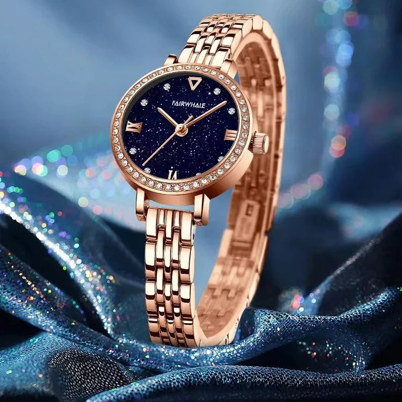 Mark Fairwhale LUMORA 3250 rose gold stainless steel watch with starry dial and diamond accents – studio photo