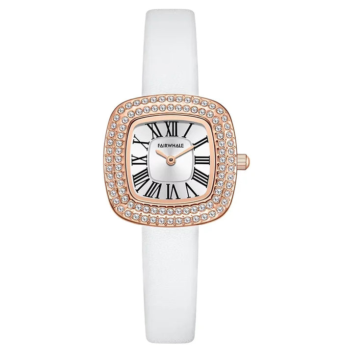 Mark Fairwhale LUMÉRA Pearl Aura white quartz watch for women, crystal bezel, sapphire glass, leather strap, vintage elegance