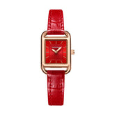 Mark Fairwhale LUNARA Crimson Muse red leather strap watch, stainless steel case, square dial, quartz movement, luxury women&