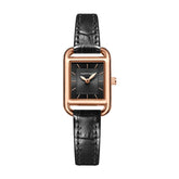 Mark Fairwhale LUNARA Noir Grace black leather strap watch for women, stainless steel square case, quartz movement, minimalist dial