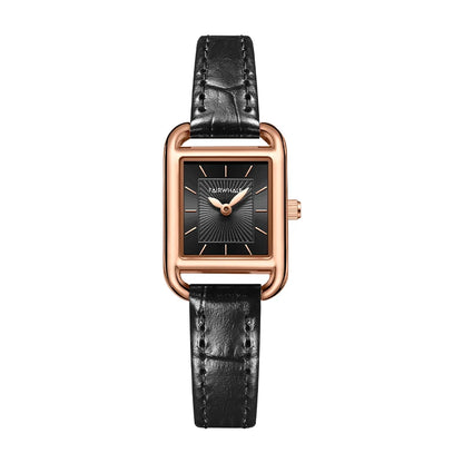 Mark Fairwhale LUNARA Noir Grace black leather strap watch for women, stainless steel square case, quartz movement, minimalist dial