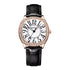 Mark Fairwhale LUNARA Noir Éclat luxury retro quartz watch for women, 35mm round dial, diamond glass window, leather strap