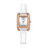 Mark Fairwhale LUNARA Pure Luster white dial quartz watch for women, stainless steel square case, genuine leather strap
