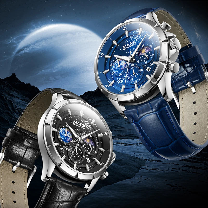 Mark Fairwhale LUNARIS Celestial - black Sapphire – Deep black - blue dial men&