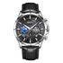 Mark Fairwhale LUNARIS Midnight Cosmos – Black dial moon phase chronograph watch for men with leather strap and complete calendar