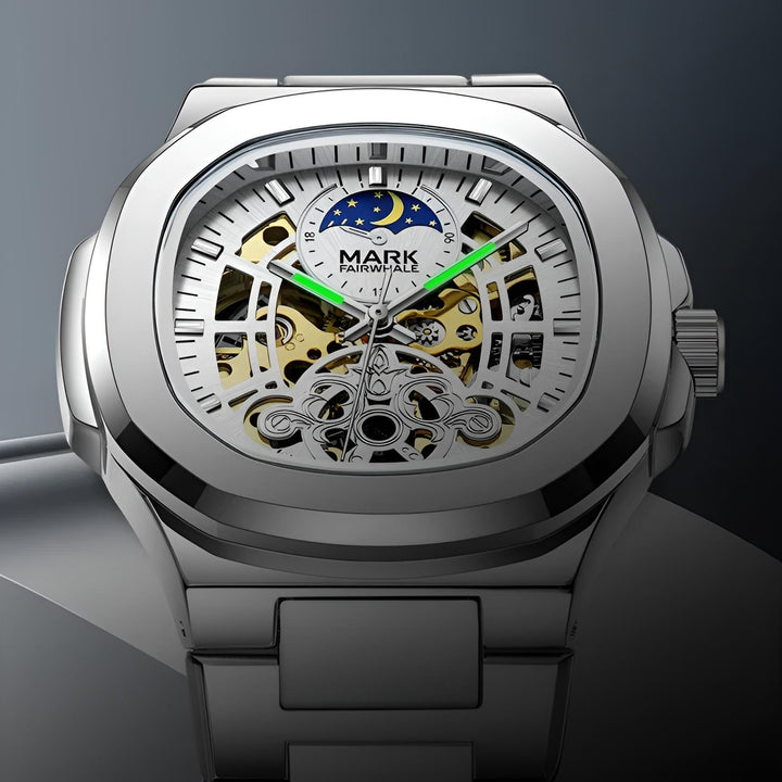 Mark Fairwhale LUNASKEL FW-6012 automatic skeleton watch luminous hands moon phase dial