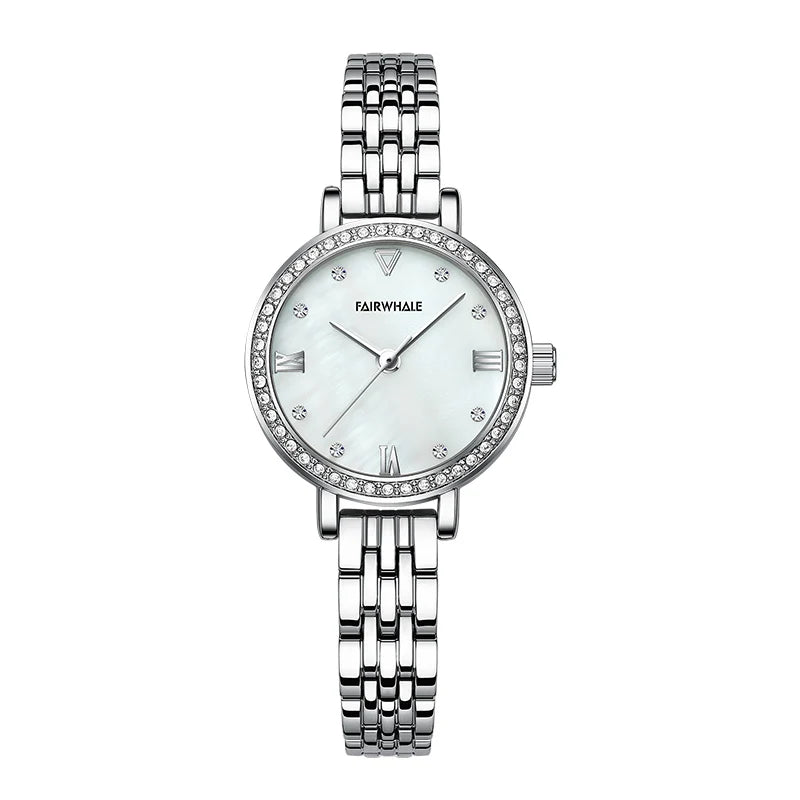 Mark Fairwhale LUNAÉRA Pure Luster silver quartz watch for women, full stainless steel design, butterfly clasp