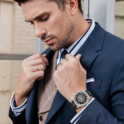 Mark Fairwhale LUNEXOR black edition luxury men’s watch with moon phase and diamond bezel on wrist
