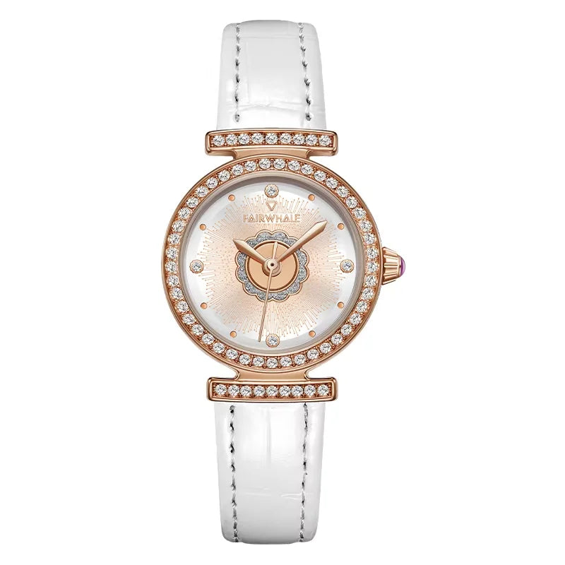 Mark Fairwhale LUNÉA Cloud Silk white leather quartz watch for women, 22mm alloy case, minimalist dial