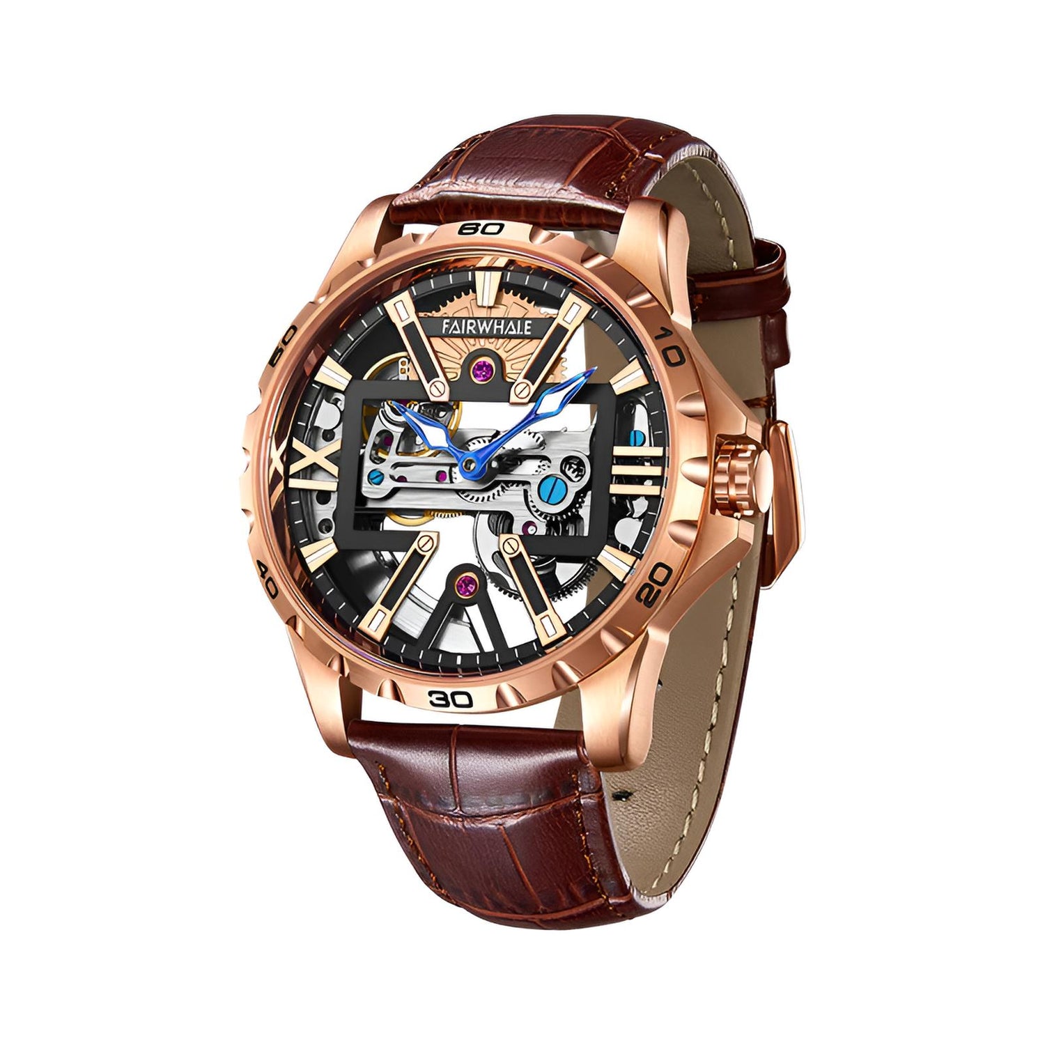 Mark Fairwhale NORIVEXA Amber Grain – Minimalist automatic watch for men, warm-toned leather strap, elegant numberless dial
