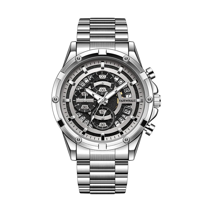 Mark Fairwhale NOVATRIX 5430 men’s luxury stainless steel chronograph watch in full silver design.